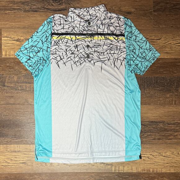 Jamie Sadock Golf Polo Short Sleeve Shirt Mens Medium Gray Black Teal Stretch - Picture 1 of 4